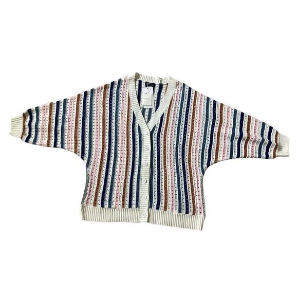 BloomChic vertical striped cardigan button-down front ribbed cuffs and hem sz 14 - Picture 4 of 6